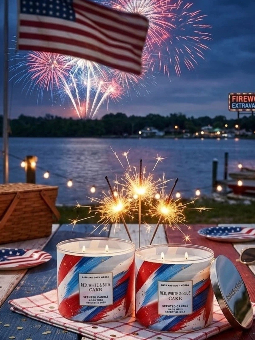 Bath & Body Works Red, White & Blue Cake 3-Wick Candle NIB